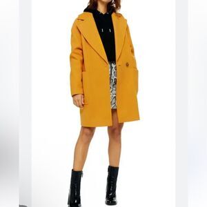 TOPSHOP Carly Slouch Coat Yellow Sz 4 Small-Medium Oversized Overcoat